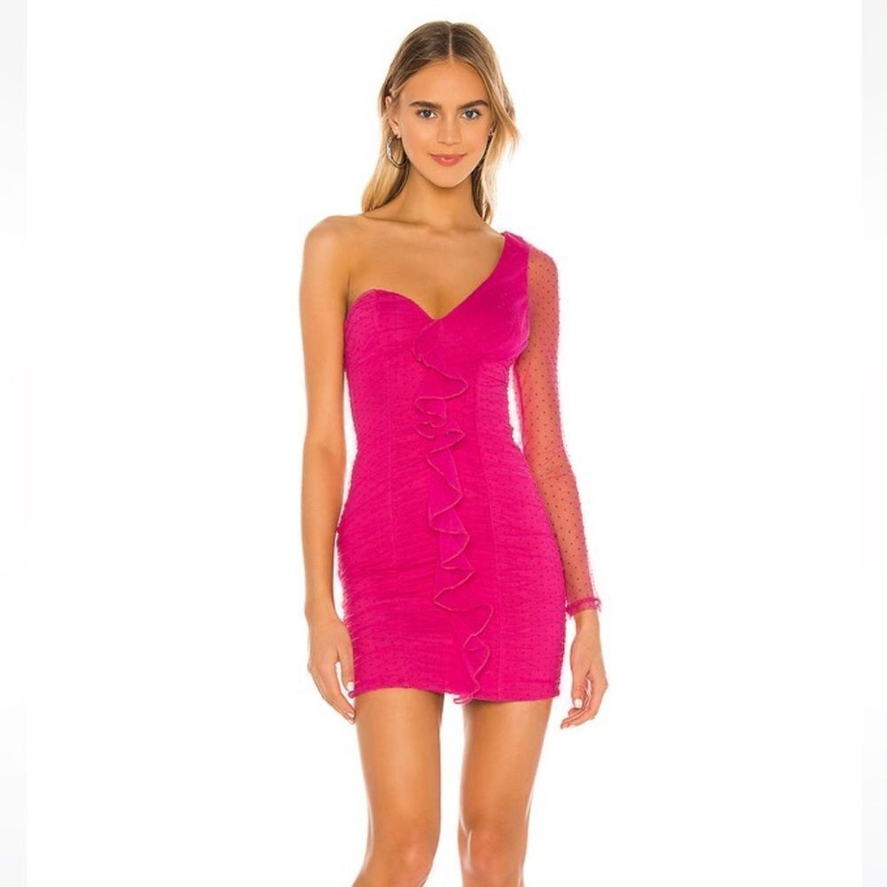 EUC Revolve Majorelle Magenta Pink One Shoulder Lace Ruffle Dress Small